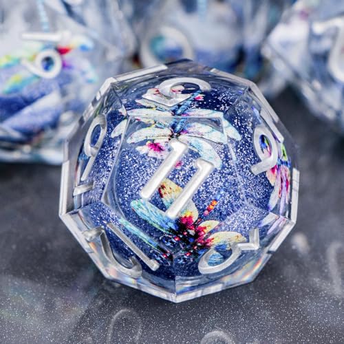 DND Dragonfly Dice 7PCS Polyhedral Sharp Edge Dice Set with Gift Case for Dungeons Dragons Role Playing Game, RPG Resin D and D Dice D6 D8 D10 D12 D20 D% (Silver Blue) - color: Qt-silver Blue