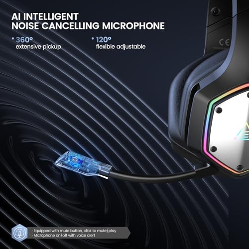 EKSA 2.4GHz Wireless Gaming Headset for PC, PS4, PS5, Gaming Headphones with Noise Cancelling Microphone, 7.1 Surround Sound, 36Hr Battery, RGB, 3.5mm Wired Computer Headset - color: Black