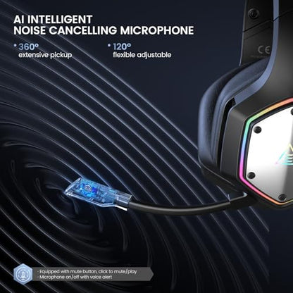 EKSA 2.4GHz Wireless Gaming Headset for PC, PS4, PS5, Gaming Headphones with Noise Cancelling Microphone, 7.1 Surround Sound, 36Hr Battery, RGB, 3.5mm Wired Computer Headset - color: Black