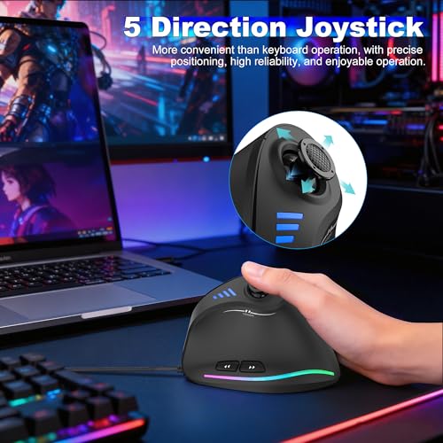TRELC Wired Gaming Mouse with 5 D Rocker, 10000 DPI/11 Programmable Buttons, Vertical Ergonomic Mouse with On-Board Memory, Optical Computer Mice for PC/Laptop/E-Sports/Gamer - color: Wired, 10000 DPI