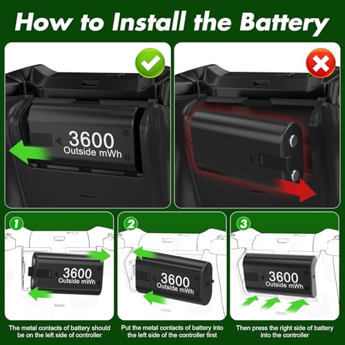 4 Pack Rechargeable Battery Pack Compatible with Xbox Series S/X,Charger Dock with 4 x 3600mWh NiMH Controller Battery Pack for Xbox One Wireless Controller - color: Black