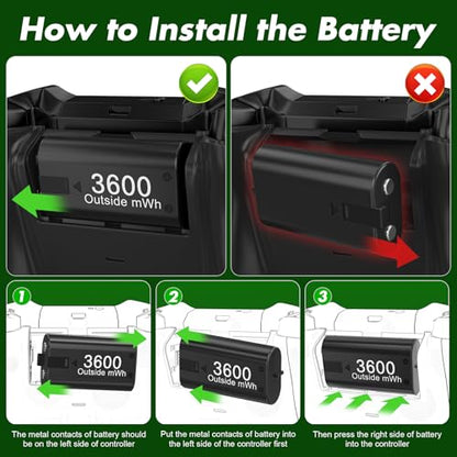 4 Pack Rechargeable Battery Pack Compatible with Xbox Series S/X,Charger Dock with 4 x 3600mWh NiMH Controller Battery Pack for Xbox One Wireless Controller - color: Black