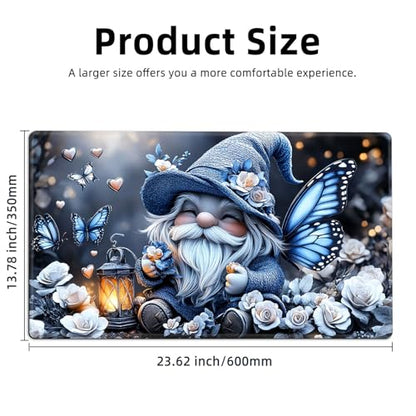 for MTG Playmat TCG Card Game Mat with Stitched Edges,Board Game Mats Non-Slip Waterproof Rubber Base 24 x 14 inch for CCG RPG DTCG Trading Card,Gnome Butterfly Garden - color: Gnome Butterfly Garden