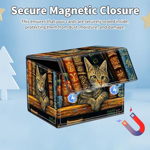 for MTG Commander Deck Box,Card Deck Box for Trading Yugioh MTG,Fits 100 Double Sleeved Cards,PU Leather Strong Magnet Case for Magic Commander TCG CCG,Cat Bookshelf - color: Cat Bookshelf