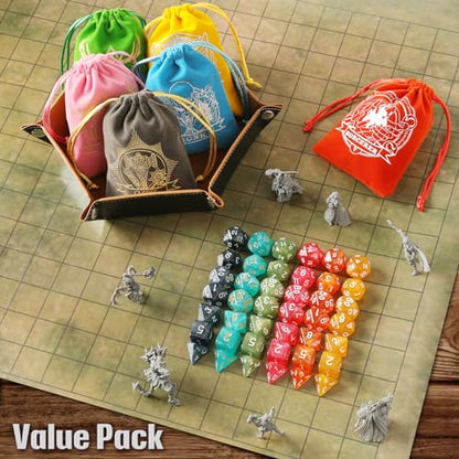 Grajar D&D Dice Set with Characters Pattern Dice Pouches, 42 Pcs polyhedral dice Set, PU Leather and Velvet dice Tray for Dungeons and Dragons D&D RPG MTG Table Games Nebula - style: Role 2 - Rebula