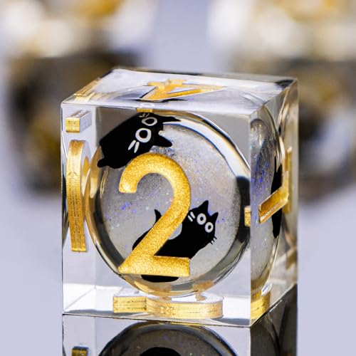 DND Cat Dice Set White Sharp Edge Dice with Box, RPG D and D Dice Dungeons Dragons Role Playing Game Polyhedral Resin Dice Set D20 D12 D10 D8 D6 D4 - color: Golden White