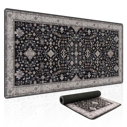 Baziabbo Black Desk Mat,XXL Extended Large Mouse Pad,Gaming Mousepad with Stitched Edge,Non-Slip Rubber Base Keyboard Desk Pad for Home Office Study Game (Black) - color: Black