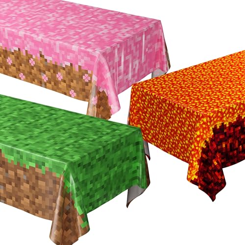 Blue Orchards Pixel Trio Table Covers (Pack of 3) - XL 54"x108" - Immersive Biomes Birthday Party Decorations, Gamer Party Tablecloth, Pixel Themed Decor, Plastic Table Cover, Event Decoration - color: Pixel Trio (Pack of 3)