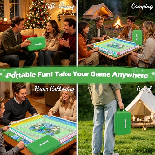 Jolitac American Mahjong Tile Set with 166 Tiles, 1.2-Inch Tiles & Accessories, Mahjong Gift Set with 3 Blue Dice and Mahjong Tile Bag, Portable Travel Game for Adults, Family Night, Gift (No Rack) - color: Green