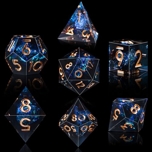 AUSTOR 7-Die DND Dice Set Handmade Sharp Edge Polyhedral Dice for Dungeons and Dragons RPG MTG Table Games（Dark Star） - color: Dark Star
