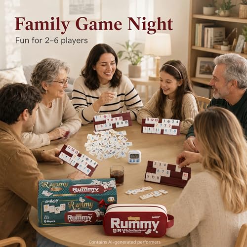 Smilejoy Rummy Cube 6 Player Edition,160 Tiles with Travel Canvas Bag | Large color numbered melmine tiles, 6 playing racks, 4 joker, Timer, carry bag,Travel tile game for Festival Gift choice - size: Large (2-6 player)
