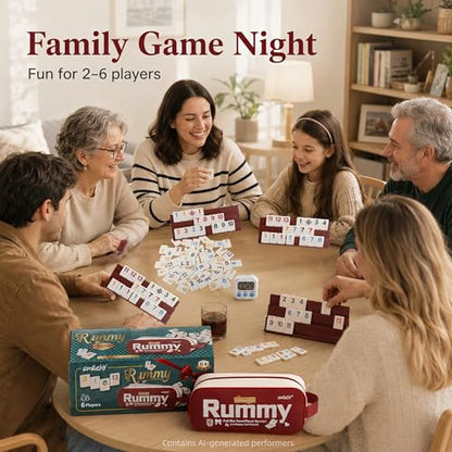Smilejoy Rummy Cube 6 Player Edition,160 Tiles with Travel Canvas Bag | Large color numbered melmine tiles, 6 playing racks, 4 joker, Timer, carry bag,Travel tile game for Festival Gift choice - size: Large (2-6 player)