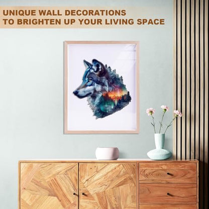 Wooden Puzzles for Adults, Aurora Wolf Jigsaw Puzzles, 190 Piece Unique Shaped Puzzle, Animal Shape Puzzle, Gifts for Adults/Friends/Family, Family Game，Wall Decor(13.4 * 12.9in) - size: Large