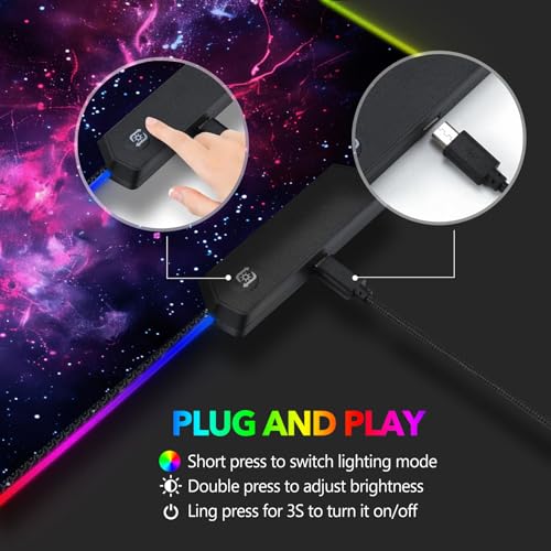 AIMSA LED Gaming Mouse Pad RGB, Large Mouse Pad with 14 Light Modes, Keyboard Mousepad Led Extended Surface (35.4 x 15.8 in) for Desktop Gamers, Blue Purple Starry Nebula - color: Blue Purple Starry Nebula