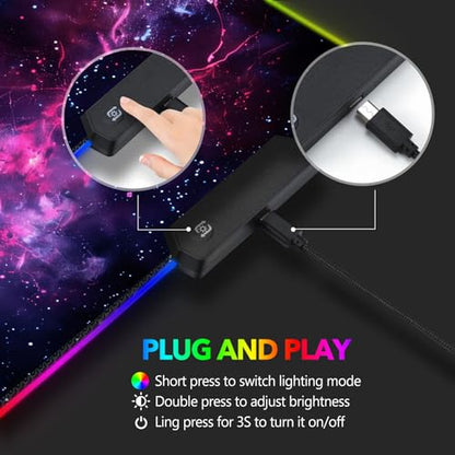AIMSA LED Gaming Mouse Pad RGB, Large Mouse Pad with 14 Light Modes, Keyboard Mousepad Led Extended Surface (35.4 x 15.8 in) for Desktop Gamers, Blue Purple Starry Nebula - color: Blue Purple Starry Nebula