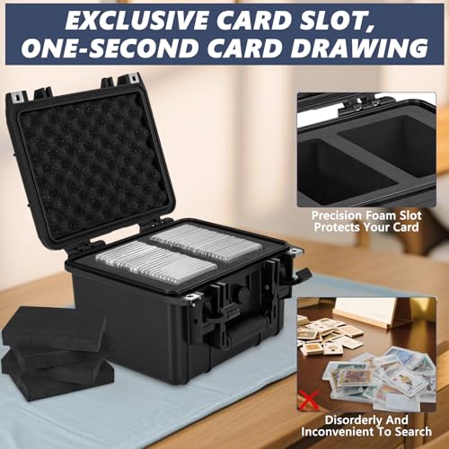 Graded Card Case - IP67 Waterproof Storage Box for Sports Trading Cards | Graded Card Carrying Case Storage Box for 40+ CSG, BGS, SGC, Top Loaders Graded Sports Trading Cards with 4 EVA Foam - size: M (holds 40+ Graded Cards--waterproof)