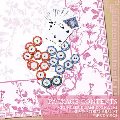 Chinoiserie Mahjong Mat with 1 Carrying Bag 31.5" x 31.5" Pink and White Rubber Anti Slip and Noise Reduction Multi Purpose Game Table Cover for Card, Board Tile Games - color: Pink
