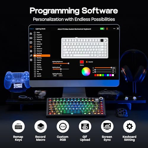 EPOMAKER X Aula F75 MAX Wireless Mechanical Keyboard with TFT Screen and Knob, Gasket Keyboard in 75% Layout, Hot Swappable Gaming Keyboard for PC/Mac/Linux (Matte Black) - color: Matte Black