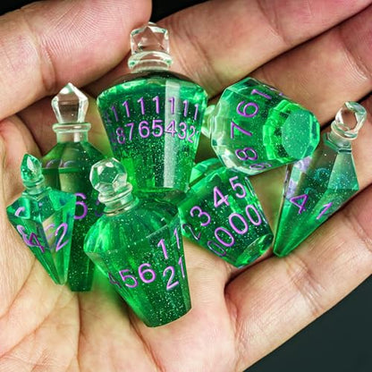 7PCS Potion DND Dice Set,Transparent Sharp Edge Dice Set D&D RPG Polyhedral Die,for Dungeons & Dragons, and TTRPG Roleplaying Games (Green) - color: Green
