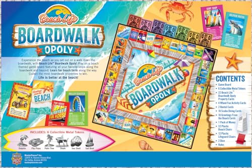 Beach Life Boardwalk Opoly - Premium Quality, Educational, and Fun Activity for Kids and Families - Great Gift Idea for Holidays, Birthdays, and Everyday Playtime – Classic Style Board Game - color: Beach Life