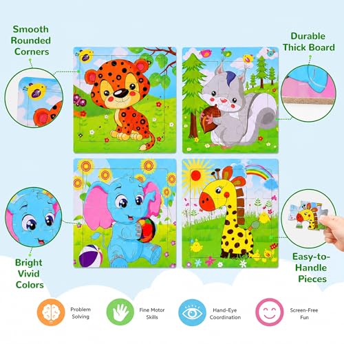 NASHRIO Wooden Puzzles for Toddlers Age 3-5, 8 Pack Animal and Dinosaur Jigsaw Puzzles, Preschool Educational Toys, Wooden Puzzle Set for Boys Girls Kids Age 3 4 5 - color: Animal & Dinosaur Puzzle Set