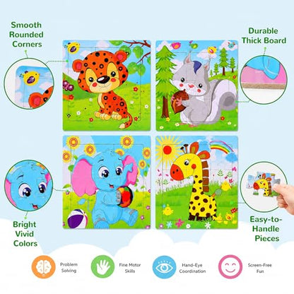 NASHRIO Wooden Puzzles for Toddlers Age 3-5, 8 Pack Animal and Dinosaur Jigsaw Puzzles, Preschool Educational Toys, Wooden Puzzle Set for Boys Girls Kids Age 3 4 5 - color: Animal & Dinosaur Puzzle Set