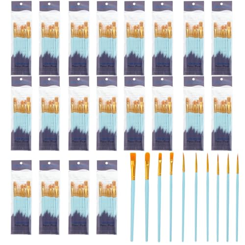 PATIKIL Paint Brushes Set, 200Pcs Acrylic Paint Brush Nylon Hair for Watercolor Oil Painting Miniature Detailing Rock Painting, Blue - color: Blue