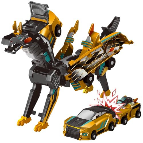 Intoypad Collision Transforming Dinosaur Car Toy, 2 Magnetic Cars Transform into Dinosaur Toys for Kids Toddler Fun Deformation Robot Dino Car Christmas Birthday Gift Toys for Boys Girl(Golden Dragon) - color: Gold