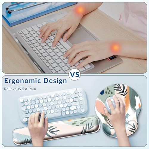 Desk Mat Set Keyboard and Mouse Pad with Wrist Rest Support | Ergonomic,Pain Relief, 4-in-1 Large Big Mousepad Computer Mats,Desk Pad Matt Mats for Desktop Home & Office - color: O-Leaves 2