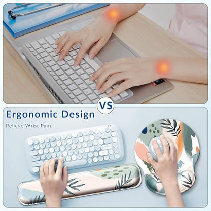 Desk Mat Set Keyboard and Mouse Pad with Wrist Rest Support | Ergonomic,Pain Relief, 4-in-1 Large Big Mousepad Computer Mats,Desk Pad Matt Mats for Desktop Home & Office - color: O-Leaves 2