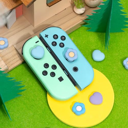 GeekShare Silicone Joy Con Thumb Grip Caps, Joystick Cover Compatible with Switch/OLED/Switch Lite,4PCS - Heart & Flower (Blue&Purple) - color: Heart & Flower Purple