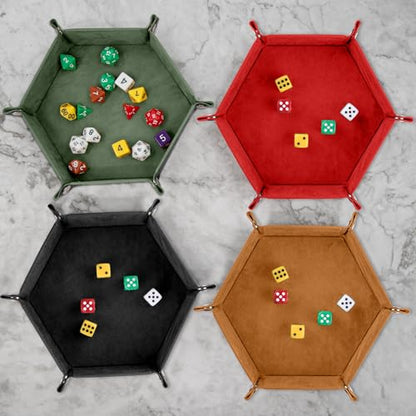 SIQUK 8 Pieces Dice Tray Hexagon Folding Dice Rolling Tray PU Leather Dice Trays Dice Holder Storage Box for D&D RPG Dice Games (Red, Royal Blue, Violet, Black, Camel，Cyan，Sky Blue，Dark Green) - color: Red,darkblue,violet,black,camel,cyan,skyblue,green