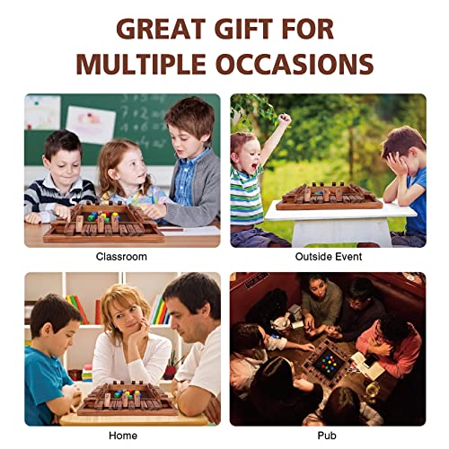 GOTHINK 1-4 Player Shut The Box Dice Game, 11.5-inch Wooden Board Table Math Game with 10 Dices - Math & Decision Skills for Adults/Kids, Perfect for Home Class Parties & Pubs - Classic Tabletop Fun - color: Brown - 11.5 Inch