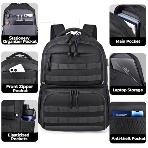 HILOMON Backpack with Insulated Lunch Compartment Cooler Bookbag Combo | 17" Laptop Compartment, USB Charging Port, Chest Strap, Anti-Theft Pocket, 2-in-1 Insulated Cooler Lunchbox Work Backpackbag
