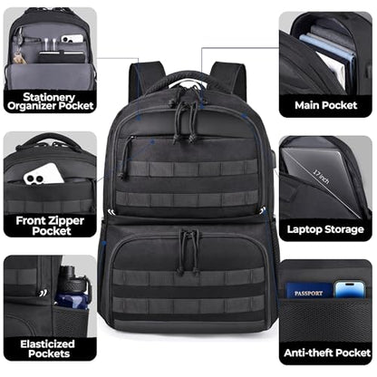 HILOMON Backpack with Insulated Lunch Compartment Cooler Bookbag Combo | 17" Laptop Compartment, USB Charging Port, Chest Strap, Anti-Theft Pocket, 2-in-1 Insulated Cooler Lunchbox Work Backpackbag