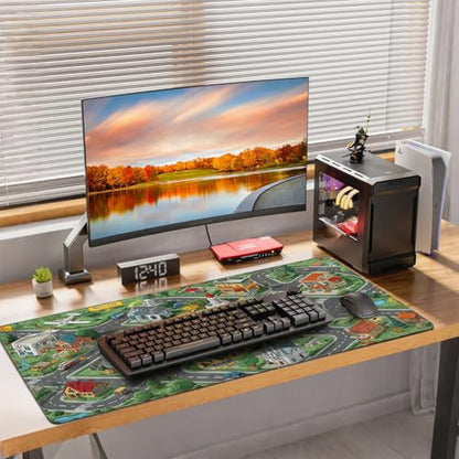 35.4 x 15.7 Inches XXL Large Gaming Mouse Pad, Cartoon City Street Map Design, Non-Slip Base, Waterproof and Scratch-Resistant Surface, Suitable for Home and Casual Gaming Desktop mats - color: Anime Cartoon City Streets