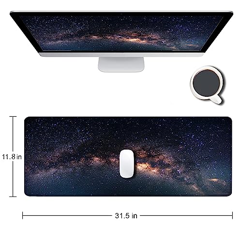 Large Gaming Mouse Pad with Stitched Edges, Galaxy Desk Mat, Extended XL Keyboard Pad, Non-Slip Rubber Base Desk Pad for Keyboard and Mouse, 31.5X11.8 inch - color: 05 Galaxy