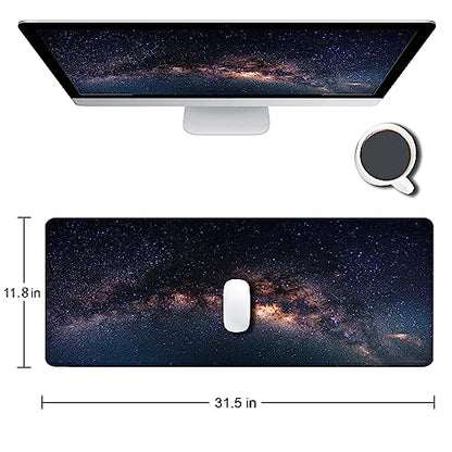 Large Gaming Mouse Pad with Stitched Edges, Galaxy Desk Mat, Extended XL Keyboard Pad, Non-Slip Rubber Base Desk Pad for Keyboard and Mouse, 31.5X11.8 inch - color: 05 Galaxy