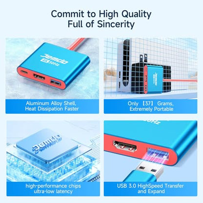 JEMDO Portable Dock Adapter for Switch, Travel Docking Station for TV with 4K HD HDMI Output & PD Fast Charging & USB 3.0 Compatible with Switch/OLED, Steam Deck, MacBook Pro/Air, ROG Ally