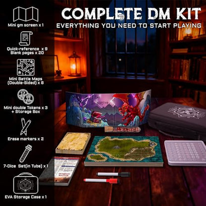 CZYY Mini RPG Adventure Kit with DM Screen, Maps, Tokens & Dice | Portable EVA Case, 8 Dry-Erase Maps, 9 Reference Inserts, Travel-Ready DND Starter Set, Small Table Play, Gift for DMs