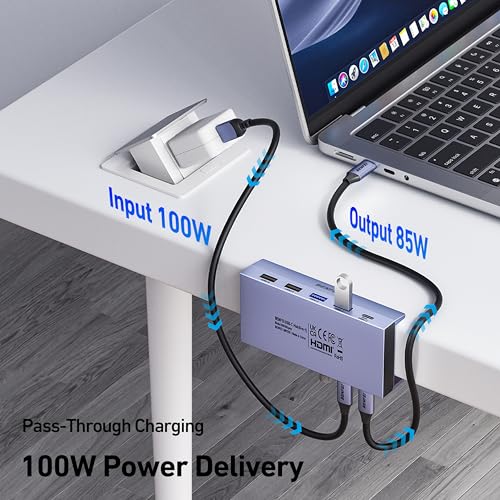 BENFEI 8-in-1 USB C Hub with Secure Clamp – Features 4K@60Hz HDMI, Gigabit Ethernet, 100W PD, 10Gbps 1x USB-C, 2 x USB-A 3.2, 2 x USB-A 2.0 Compatible with MacBook, iPad Pro, iMac, S23, XPS17 - color: Gray, size: 8-in-1