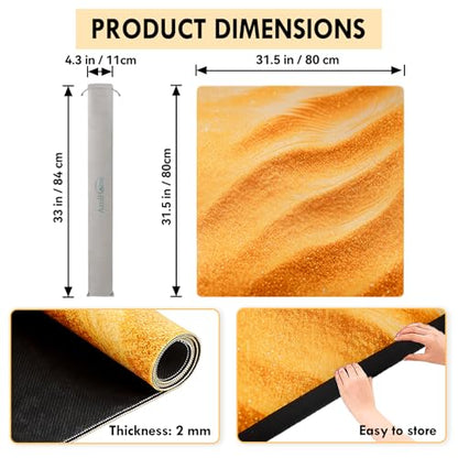 31.5" Crease-Free Mahjong Mat Non-Slip Noise-Reducing Game Table Cover | Golden Sand, Rubber Gaming Mat with Carrying Bag for American Mahjong Poker Board Games Dominoes - color: Golden Sand