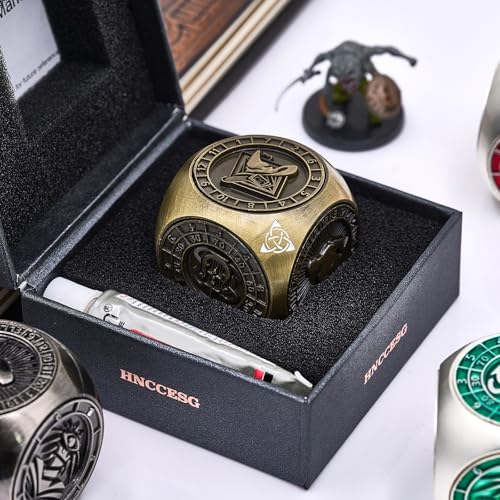 7-in-1 메탈 DND 주사위 스피너 큐브, 테이블 탑 RPG용 3D 릴리프, 던전 마스터 및 플레이어를 위한 선물 상자 (브론즈) - color: 브론즈