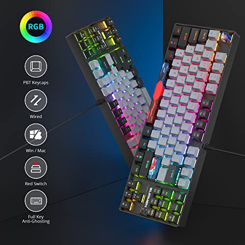 75 Percent Mechanical Gaming Keyboard, 87 Keys RGB Backlit Wired Keyboard TKL Compact Keyboard with Linear Red Switches for Laptop PC PS4 PS5 Xbox Gamer(87 Dolch) - color: 87 Dolch/Red Swicth