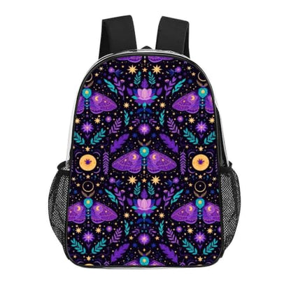 Reinforced Strap Clear See Through Backpack Concert Festival | Padded Adjustable Shoulder Strap, Goth Moon Moths, Stadium Approved Bookbag for College Men Women Festival - color: Pattern (322)