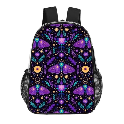 Reinforced Strap Clear See Through Backpack Concert Festival | Padded Adjustable Shoulder Strap, Goth Moon Moths, Stadium Approved Bookbag for College Men Women Festival - color: Pattern (322)