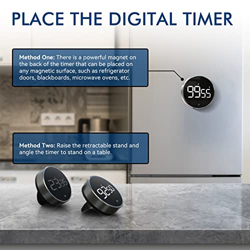 Digital Kitchen Timer, 3.8'' Large LED Display Countdown Countup Timer, Timer for Kids, Classroom Magnetic Timer, Adjustable Volume, Brightness, Easy for Cooking/Study/Office/Exercise (Ridged Knob) - style: Ridged Knob