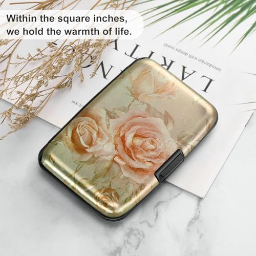 ELFISH Mini RFID Aluminum Wallet Credit Cards Holder Business Card Case Metal ID Case for Men Women(Champagne rose) - color: Champagne rose