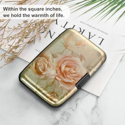 ELFISH Mini RFID Aluminum Wallet Credit Cards Holder Business Card Case Metal ID Case for Men Women(Champagne rose) - color: Champagne rose