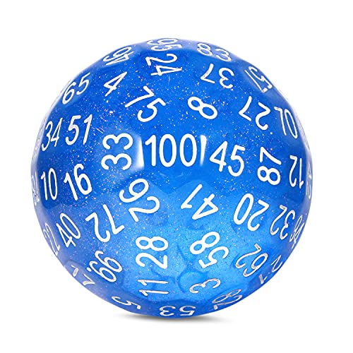 D100 Dice Glitter Blue DNDND 100 Sided Die with Translucent Pouch for Dungeons and Dragons(Chameleon Blue with White Number) - color: Glitter Blue